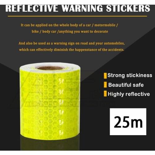 25m*5cm Fluorescent green Car Bicycle Motorcycle Safety Mark Reflective Sticker Car Styling Decoration Self Adhesive Warning Tap