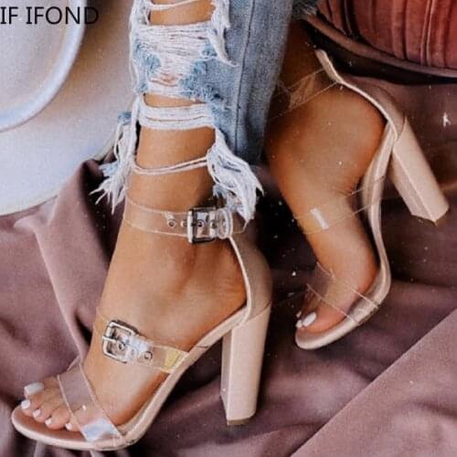 IF IFOND Sexy Women Wedding Party High Heels Fashion Lady Crystal Open Toed Pumps PVC Transparent Jelly Sandals