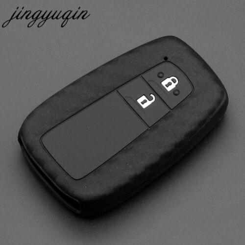 Jingyuqin Car Carbon Silicone Key Holder Cover For Toyota Camry Corolla C-HR CHR Prado Prius Fiber Key Chain Protection Case