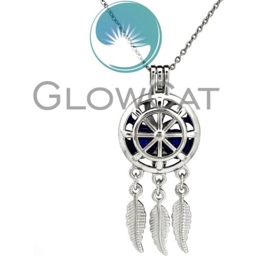 KK767 Rudder Helm Dream Catcher Oyster Pearl Cage Locket Pendant Aromatherapy Beads Cage Stainless Chains Necklace