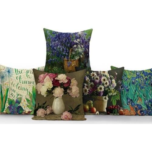 Oil Painting Flowers Pillow Case Sofa Living Room Bedroom Car Seat Office Soft Cushion Cover Home Decorative Pillowcases