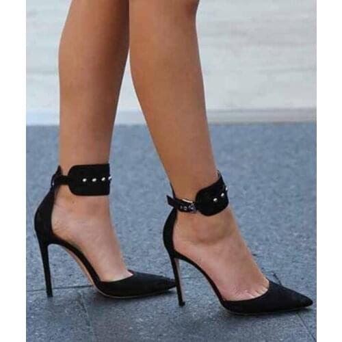 Sample Summer Women Sandals Sexy Thin High Heel And Open Toe Black Buckle Strap Rivet Decoration Women Shoes High Heel Sandals
