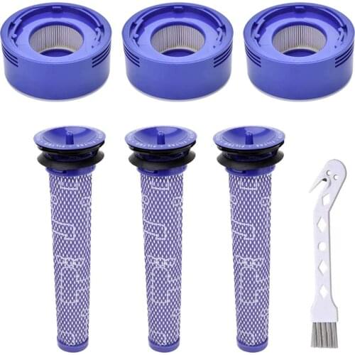 6 Pack Vacuum Filter Replacement Kit for Dyson V7, V8 Absolute Cordless Vacuum, 3 Post Filter, 3 Pre Filter, Replaces Part