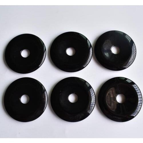 Natural stone doughnut Necklace Pendant 40mm Round black onyx ladies jewelry gifts wholesale 6pcs/lot free shipping