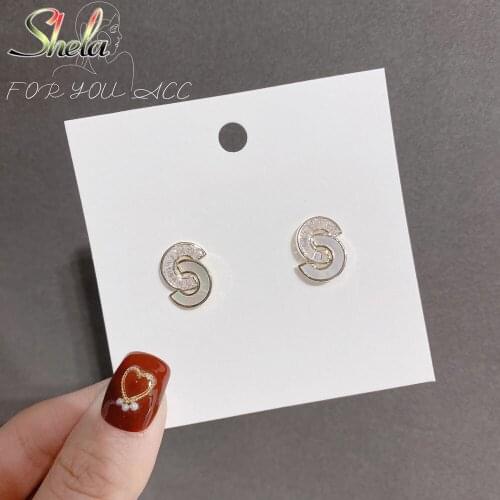 Top Quality Double C Letter Zircon Natural Shell Women Stud Earrings Charm Exquisite Accessories Pendant Trendy Jewelry S925 Pin
