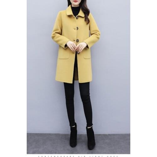 Autumn and winter women fashion loose single breasted basic design woolen blended casual coat