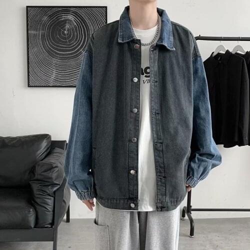 Autumn Cotton Denim Jacket Mens Fashion Casual Retro Denim Jackets Mens Streetwear Loose Hip-hop Bomber Jacket Men Outwear