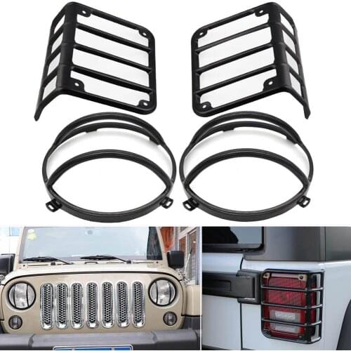 Offroad Car Headlight Taillight Guard Front Headlamp Tail Rear Brake Lamp Light Protective Cover For JEEP Wrangler jk 2007-2018