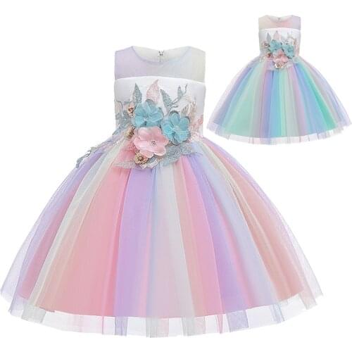 2019 New Children Princess Dress Wedding Birthday Party Frock For Girls 3-10Years Kids Graduation Ceremony Ball Gown