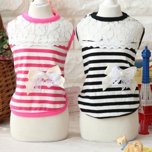 Striped Lace bow Female Sweatshirt Pet Dog Clothes Cat Vest Puppy Pocket Dog Letters Clothing For Dog Teddy Chihuahua Gray