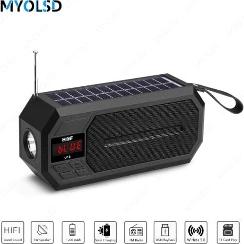 Solar Charge Portable Wireless Speaker Bluetooth-compatible Column With FM Radio Receiver Outdoor Loudspeaker TF Card Speakers