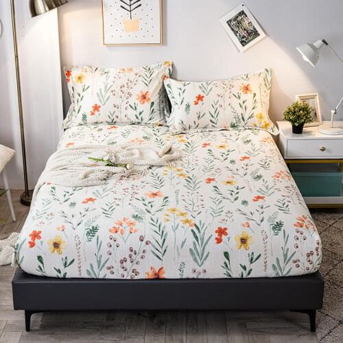 100%Cotton Bed Sheets Little Flower Reactive Printed Fitted Sheet with Elastic Queen/King Mattress Cover Floral Bed Sheet