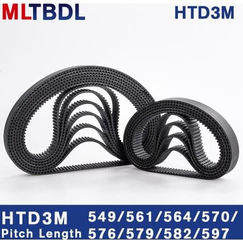 HTD3M Timing Belt 549/561/564//570/576/579/582/597mm 6/9/10/15mm Width RubbeToothed Belt Closed Loop Synchronous Belt pitch 3mm