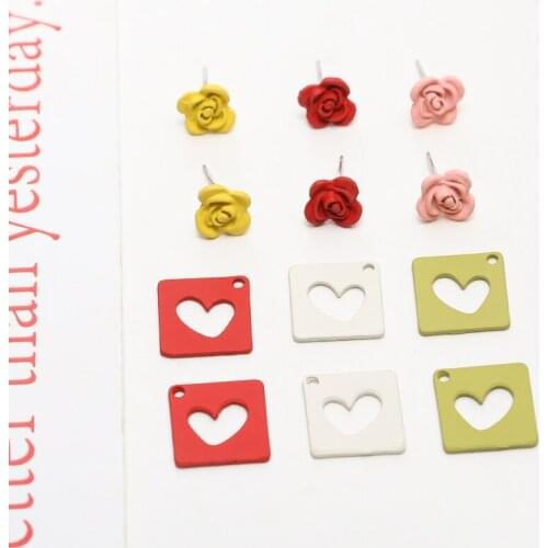 Rubber Enamel Alloy Hollow Out Heart Charms 50pcs Rose Flower Earring Stud Material Ornament Accessories Necklace Pendants 15mm