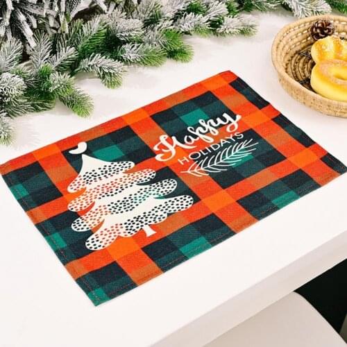 Christmas Placemat Easy to Clean Wear Resistant Rectangular Merry Xmas Plaid Placemat for Party