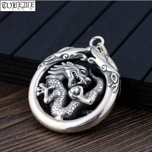 Handcrafted 100% 999 Silver Dragon Man Pendant Vintage Sterling Silver Lucky Beast Pendant Good Luck Pendant Hiphop Jewelry