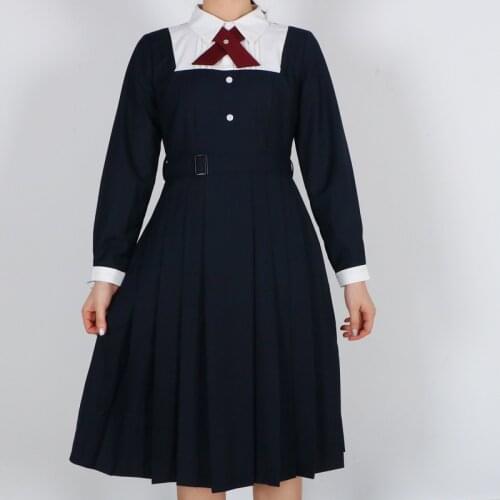 School Dresses For Girls White Long-sleeved White Shirt With Tie Navy Blue Pleated Dress Jacket Uniform Suit Anime Form Costume