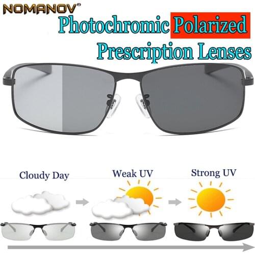 Shield Al-mg Frame Photochromic Polarized Prescription Sunglasses Custom Made Myopia Minus Lens -1 -1.5 -2 -2.5 -3 -3.5 -4 To -6
