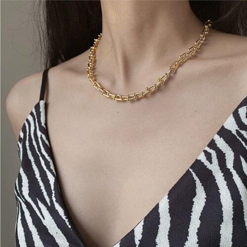 Titanium Steel Big Chain Choker U Necklaces For Women Vintage Geometric Gold Necklaces Chunky Thick Fashion Female Jewelry