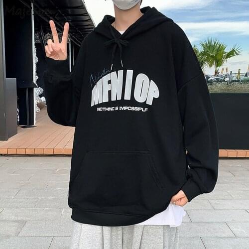 Hoodies Men Oversize Letter Printed Sweatshirts Couple BF High Street Hooded Outwear Loose Lace-up Front Pocket Hoodie Hipsters