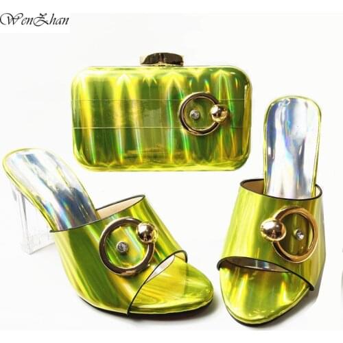 Newest Italian Shoe and Bag Set for Party Lemon Green Women Luxury Shoes Designers Nigerian Women Party Pumps with Purse 911-30