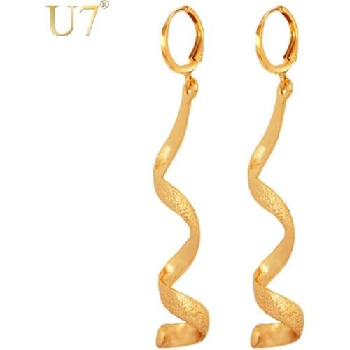U7 Long Earrings Fashion Jewelry Trendy Silver/Gold Color Unique Spiral Design Drop Earrings For Women E373
