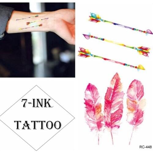 Waterproof Temporary Tattoo sticker pink Feather color arrow tatto Water Transfer fake flash tattoos 10.5*6 cm for gril woman
