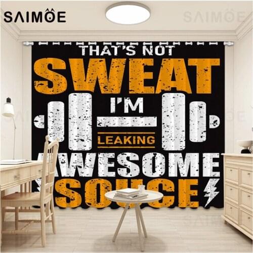 Dumbbell Print Curtain Gym Workout Inspirational Quotes Curtains For Living Room Children Bedroom Curtains Ultra Micro Shading