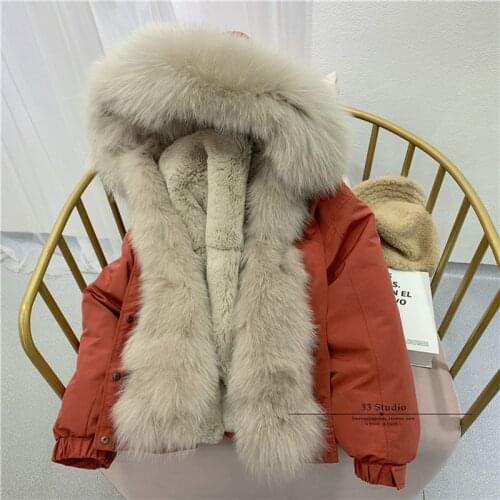 Fur real parka coat winter clothes women 2021 new rex rabbit fur lining hooded with real fox fur collar thick warm jacket