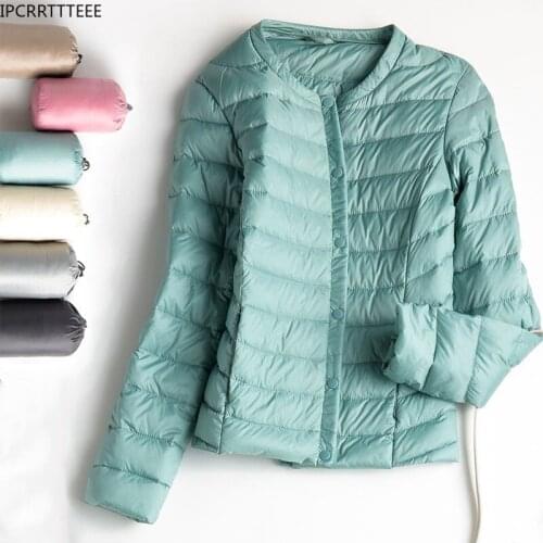 2021 New Ultra Light Duck Down Jackets Women Autumn Winter Round Neck Protable 90% White Duck Down Coats