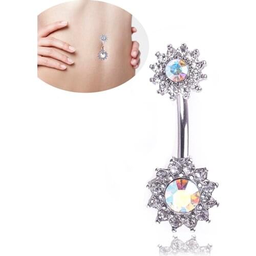 1Pc Flower Dangle Belly Button Rings Body Piercing Navel Bar 14G Double Flower Shape Summer Bikini Beach Body Piercing Jewelry