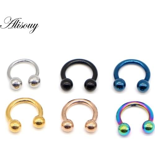 Alisouy 1 pcs Stainless Steel Nose Studs Hooks Nose Rings Body Piercing Nose Open Hoop Piercing Jewelry For Women Gift Wholesale