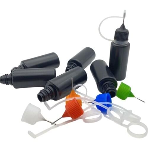 100pcs 15ml Refillable Empty Container Black Plastic Dropper Bottle With Metal Needle Cap Soft PE Liquid Vial