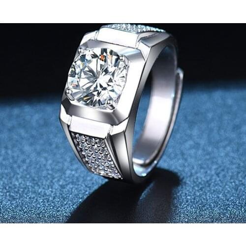 2021 Shiny White Zircon Full Crystal Men Rings Suitable For Engagement Marriage Proposal Wedding Jewelry Adjustable Opening Ring