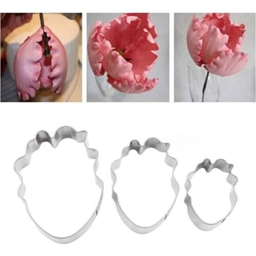 3pcs/set Parrot Tulip Fondant Cake Decorations Flower Mold Cutters Stainless Steel Baking Tools