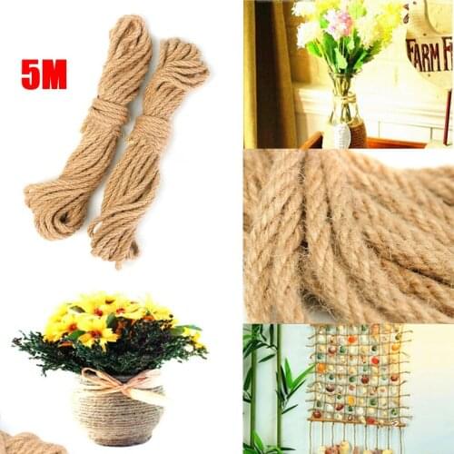 5M Twisted Burlap Jute Twine Home Decor Cat Rope Thick Natural Hemp Cord Sisal Rope 6mm