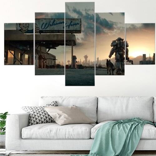 5 Piece Canvas For Living Room Artwork Fallout 4 Game Print Painting Modern Canvas Wall Art Canvas Wall Art Painting
