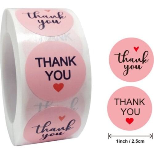 1 inch Pink Thank You love heart round sticker removable waterproof multifunctional decorative paper tape sticker