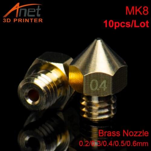 Anet 10pcs/Lots MK8 Nozzle Maketbot 0.2/0.3/0.4/0.5/0.6mm Size Optional For Anet A8 A6 Ender3 3D Printer Parts