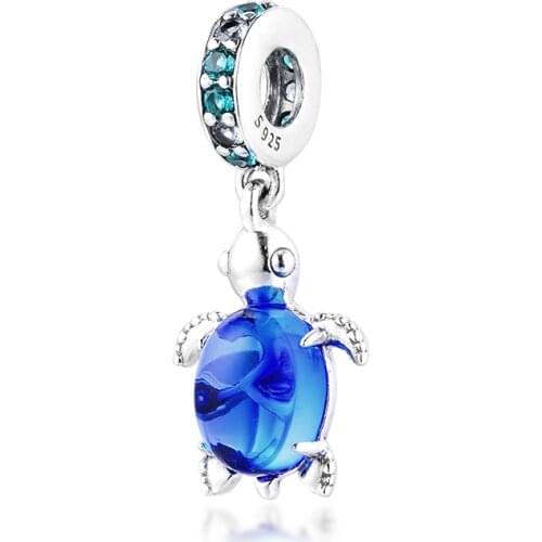 Fits for Pandora Beads Bracelets Murano Glass Sea Turtle Dangle Charms 100% 925 Sterling Silver Jewelry Free Shipping