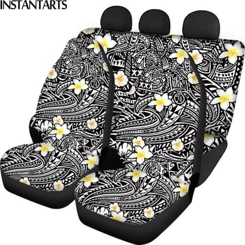 INSTANTARTS Pure Color Polynesian Hibiscus Flower Print Front and Back Car Seat Cover Heavy-Duty Car Interior Seat Covers Soft