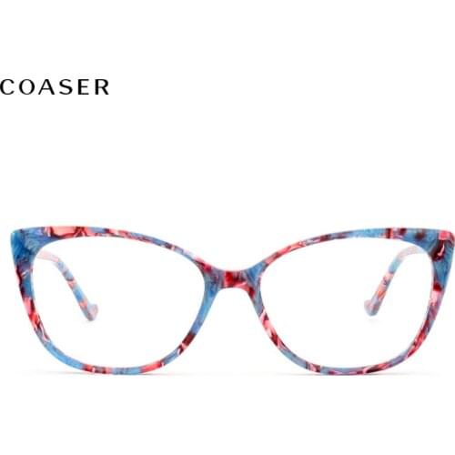 COASER Top Quality Acetate Frame Vintage Trendy Cat Style Round Women Glasses Retro Eyeglasses Prescription Optical Eyewear