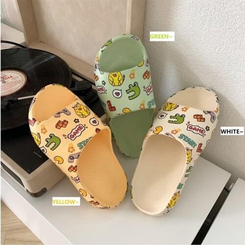Womens Slippers Summer Sandals Thicken EVA Soft Bath Slip Cute Ins Cartoon Prints Chunky Yeezis Antislip Sole Flat Slide Shoes
