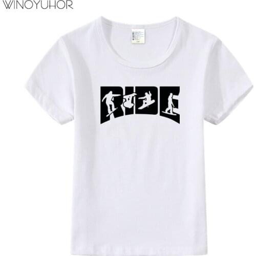 Ride Snowboard Print Kids Tshirt Summer New Short Sleeve T-Shirts Baby Boys Girls Clothes Funny Sport Streetwear