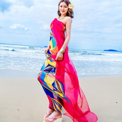 Oversize Long Silk Scarf Shawl Scarves Chiffon Head Scarf Travel Summer Scarf Print Womens Beach Pareos Fashion Wraps Pashmina