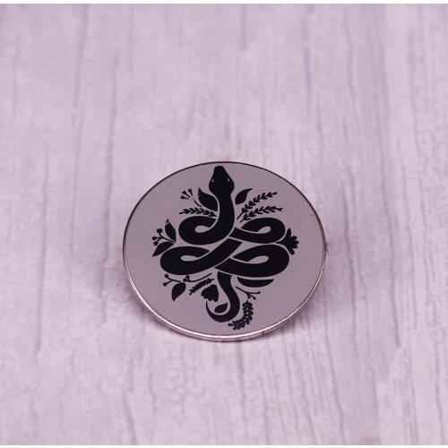 Snake Enamel Pin Brooch Black Floral Botanical Nature Inspired Lapel Badge Fashion Jewelry Decor
