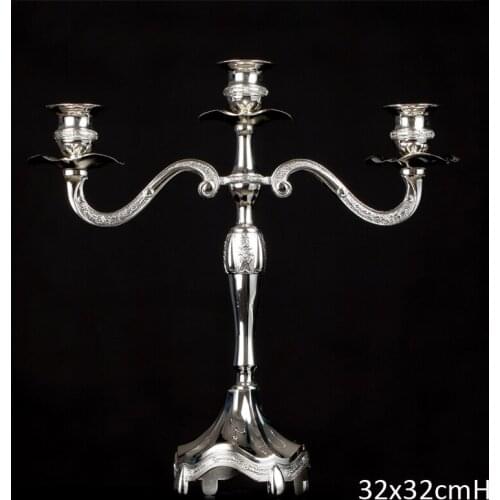 European Style Shiny Silver Plating Smooth Surface Home Decor Tabletop Metal Alloy 3 Pieces Stick Candle Holders