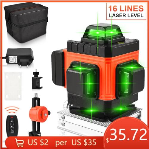 GOXAWEE 360 Laser level 16 Lines 4D Self-leveling Nivel Laser Cross Horizontal And Vertical Green Beam For Construction Tools