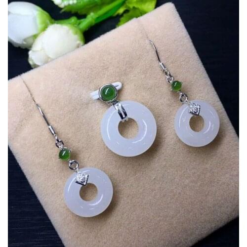Hetian Baiyu Silver Inlay Set White Jade Safety Buckle Two-piece Set h2