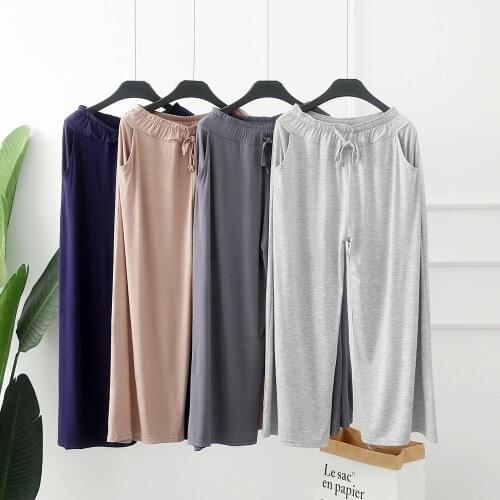 Fdfklak Cotton Sleeping Trousers Women Pajama Bottoms Summer Loose Pyjama Pants Night Wear Lounge Pink/Black Sleep Pants